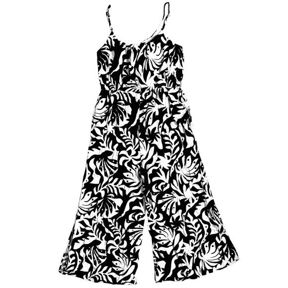 NWT Rachel Zoe Palm Print Linen Blend Wide Leg Jumpsuit Romper L - Picture 5 of 14